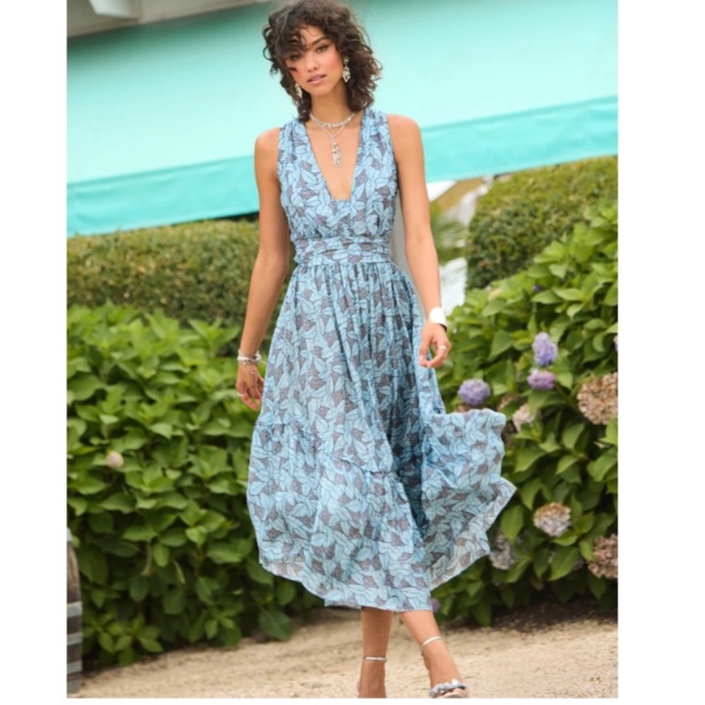 Ramy Brooke Sahara Tiered Midi dress in Mystic Leaf Size 0